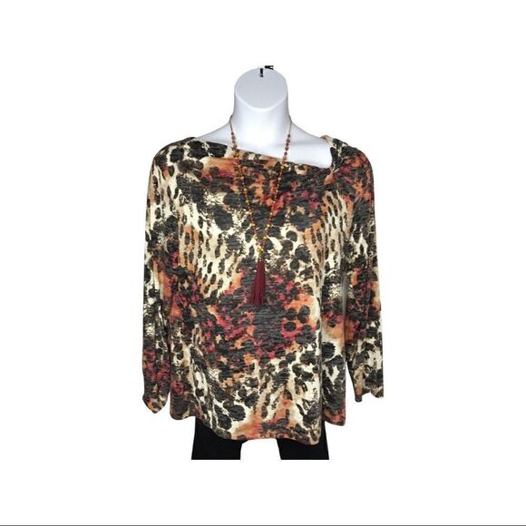 CHAUS A-Symmetrical Neckline Bold Print Top Size XXL - Picture 1 of 6